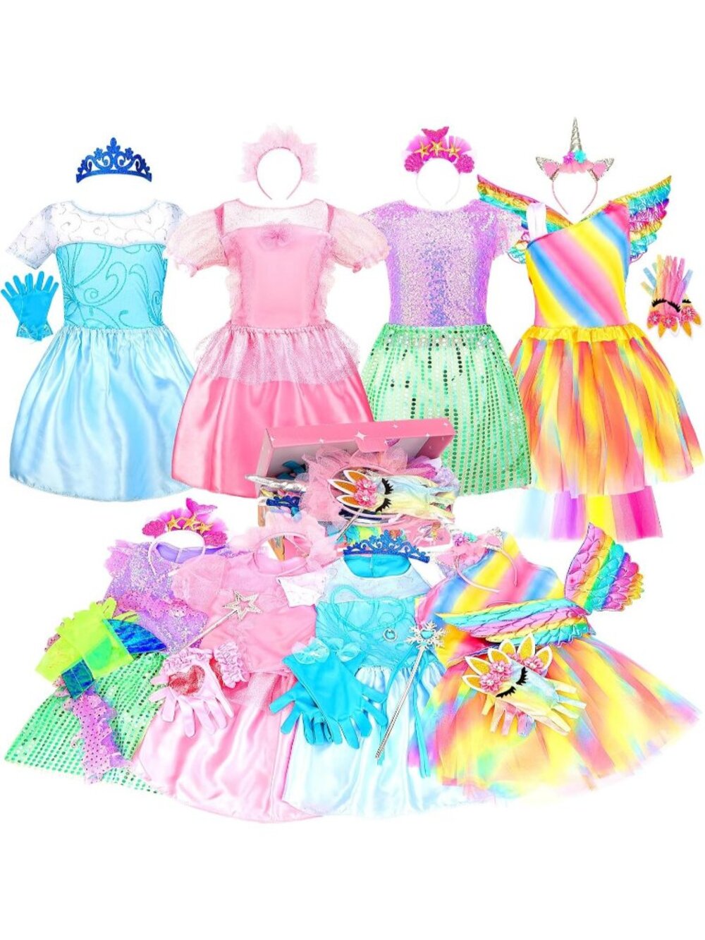 Princess Dress Up Costume Set for Toddler Girls Role Play Toys Gift - Pink